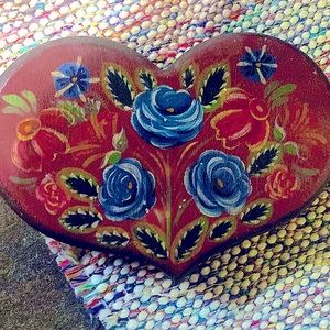 Vintage hand painted wooden heart